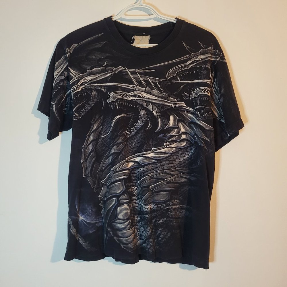 Vintage 1990s Rare Tri-Dragon Liquid Blue Single Stitch Shirt
